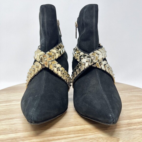 Schutz Back Suede Pointed Toe Wedges With God Chains Women’s 7 - Picture 3 of 10